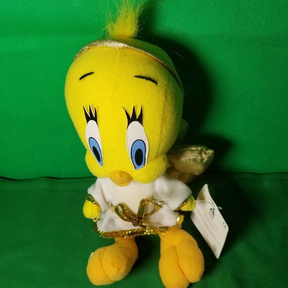 Vintage Tweety Bird Plush Angel 1998 Looney Toons Warner Bros Gold Wings Halo - Picture 3 of 3